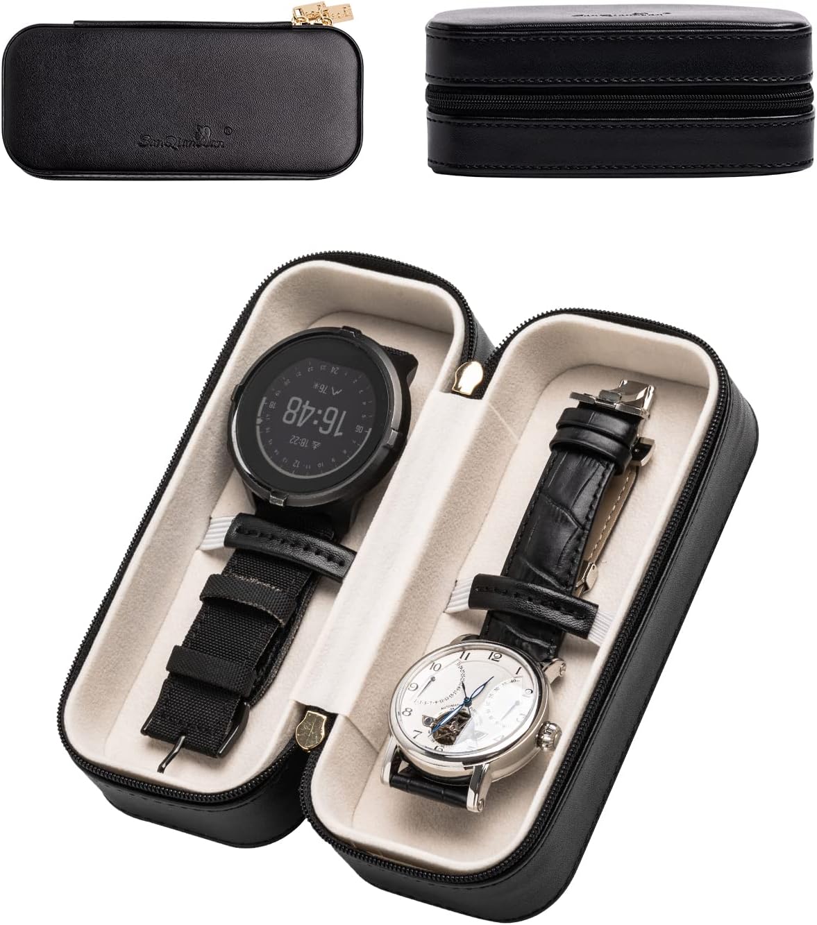 Watch Travel Case Portable Double Watch Box for Men Women Watch Band Storage Holder